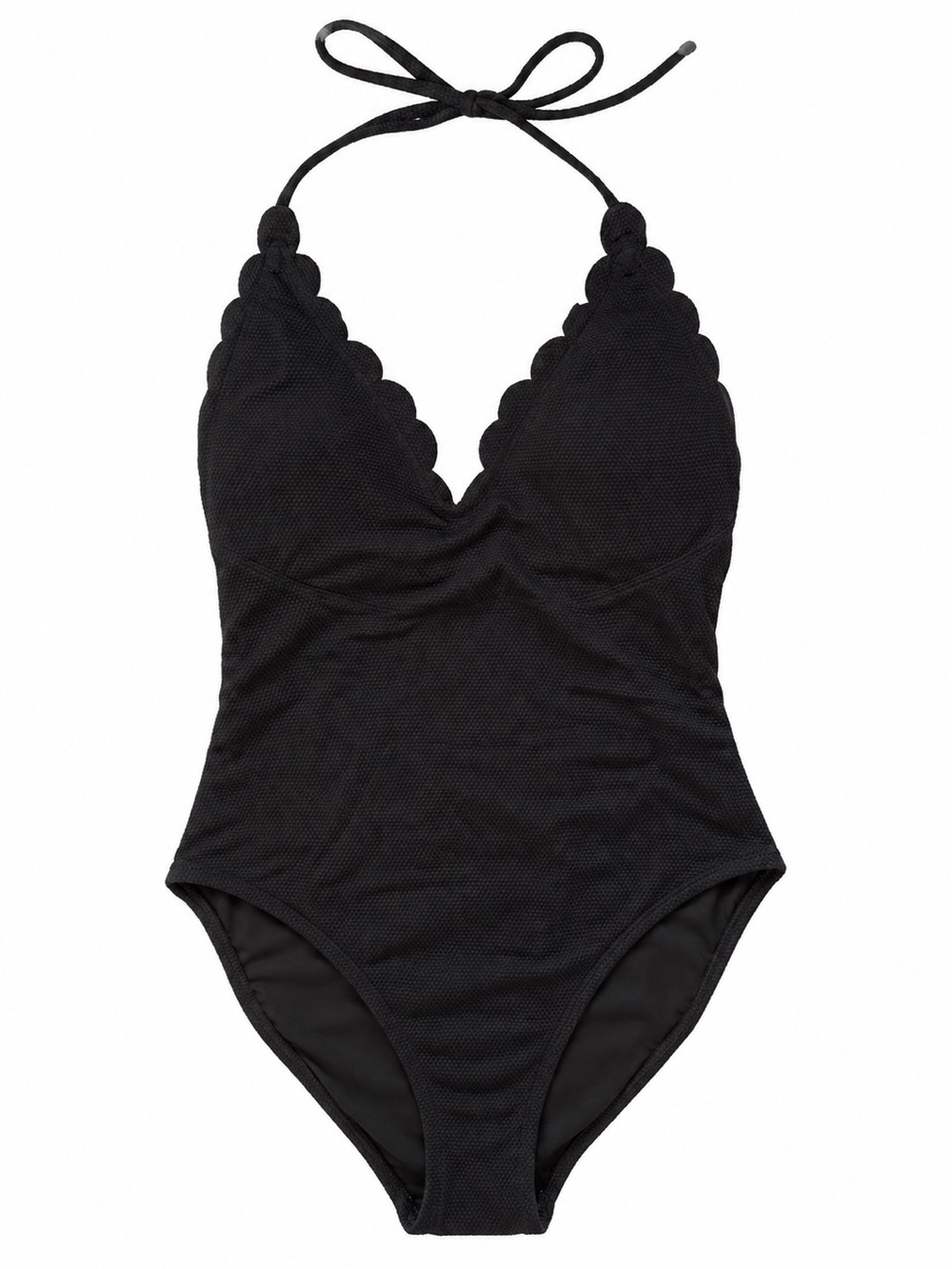J. Crew Black Scalloped One Piece Swimsuit